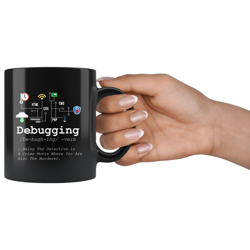 Debugging Definition Black Funny Programmer Ceramic Coffee Mug 11 oz