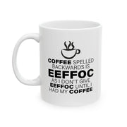 Personalized Coffee Spelled Backward Ceramic Mug 11 oz White - Panvola