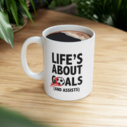 Personalized Life's About Goals And Assists Customized Ceramic Mug 11 oz White - Panvola