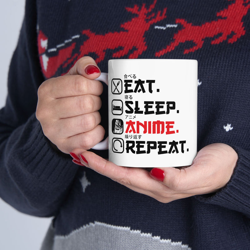Personalized Eat Sleep Anime Repeat Customized Ceramic Mug 11 oz White.