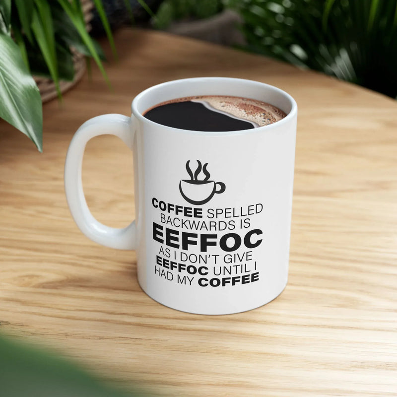 Personalized Coffee Spelled Backward Ceramic Mug 11 oz White - Panvola