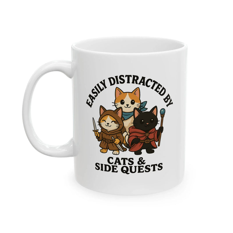 Personalized Easily Distracted By Cats And Side Quests Customized Ceramic Mug 11 oz White - Panvola