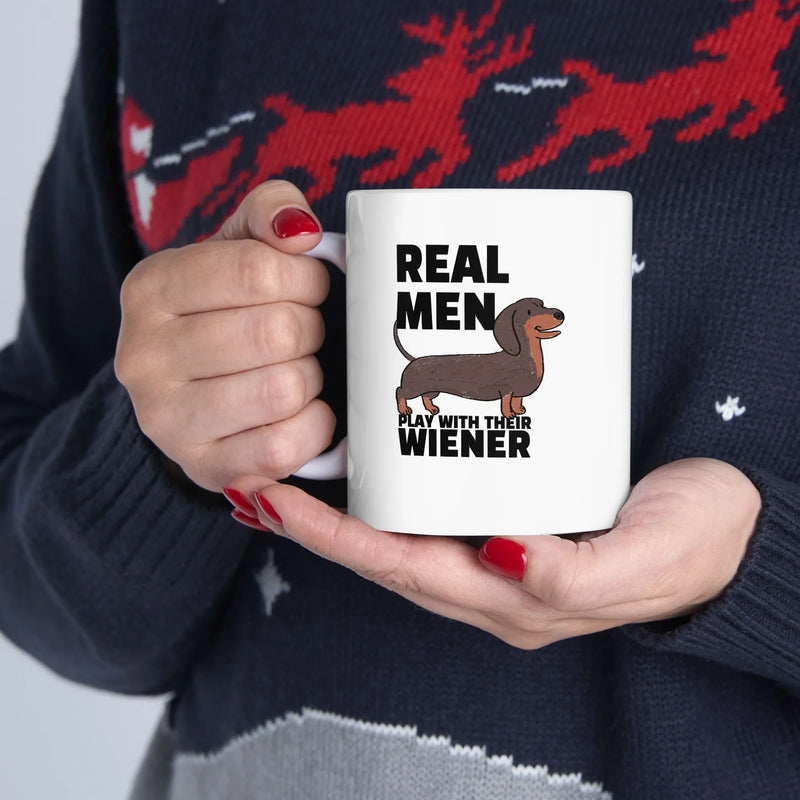 Personalized Real Men Play with their Wiener Customized Ceramic Mug 11 oz White - Panvola