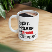 Personalized Eat Sleep Anime Repeat Customized Ceramic Mug 11 oz White.