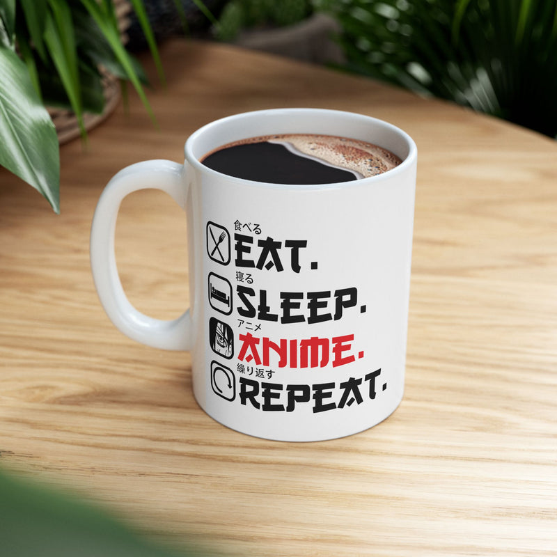 Personalized Eat Sleep Anime Repeat Customized Ceramic Mug 11 oz White.