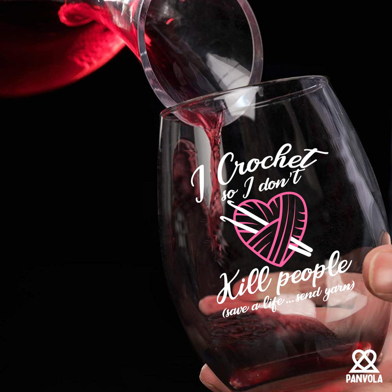 I Crochet So I Don't Kill People Save A Life Send Yarn Stemless Wine Glass 17oz.