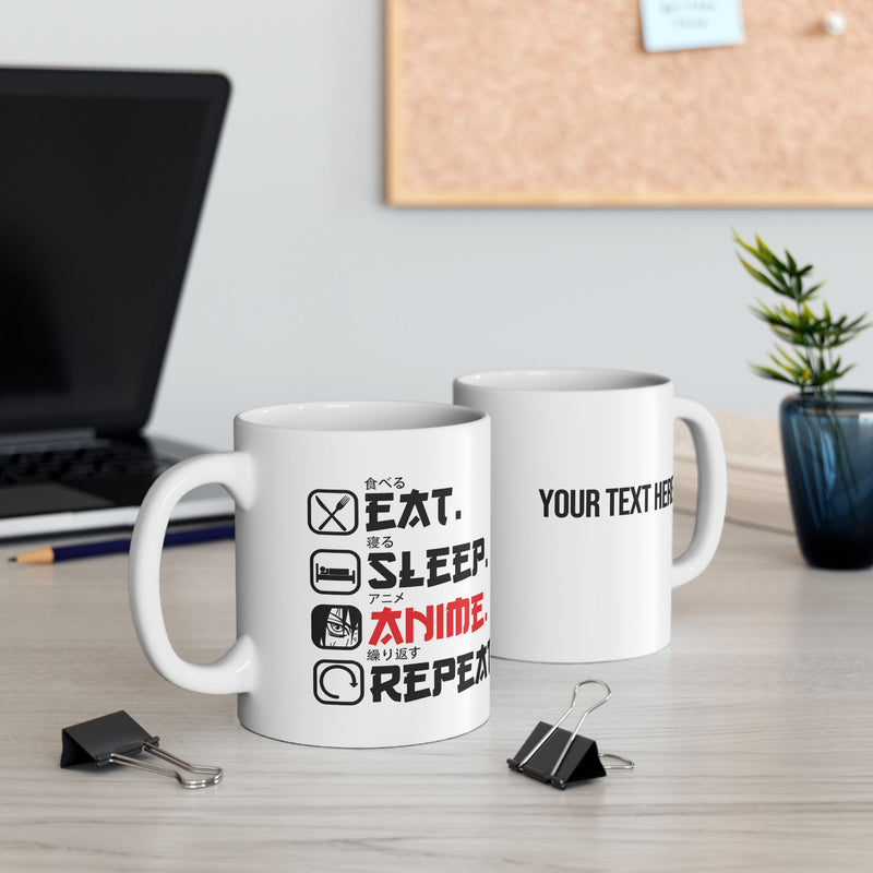 Personalized Eat Sleep Anime Repeat Customized Ceramic Mug 11 oz White.