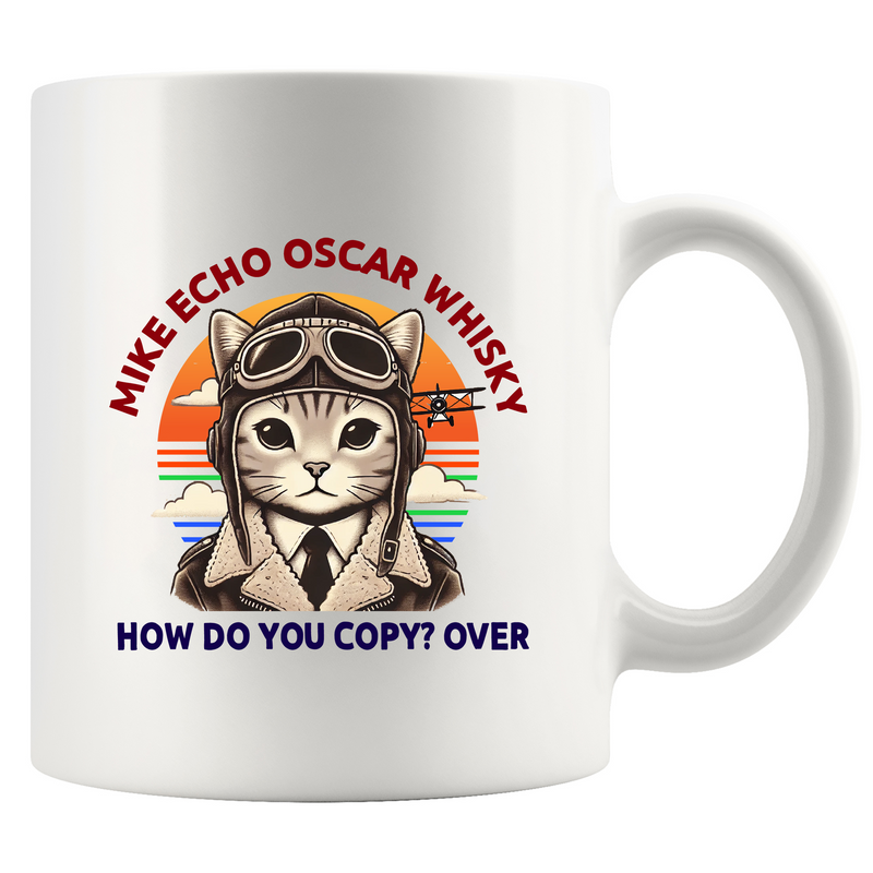 Cat Pilot Mike Echo Oscar Whisky Ceramic Mug 11 oz white