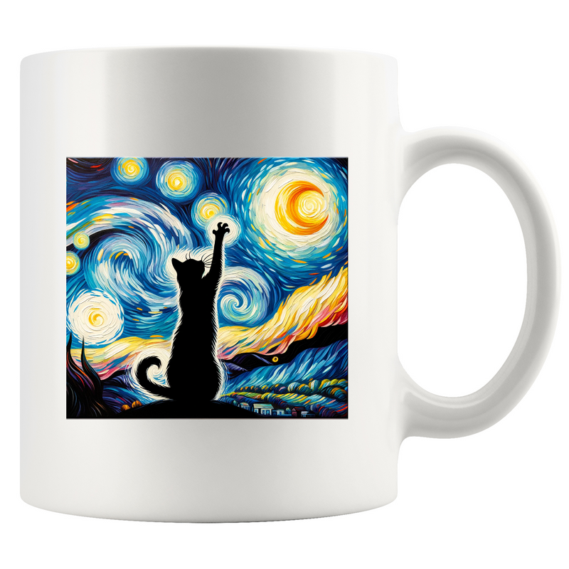 Van Gogh Starry Night Cat Ceramic Mug 11 oz White