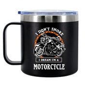 I Don't Snore I Dream I'm A Motorcycle Insulated Coffee Cup With Handle 14oz Black - Panvola