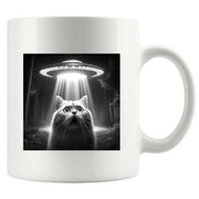 Cat Selfie with UFOs Ceramic Mug 11 oz White - Panvola