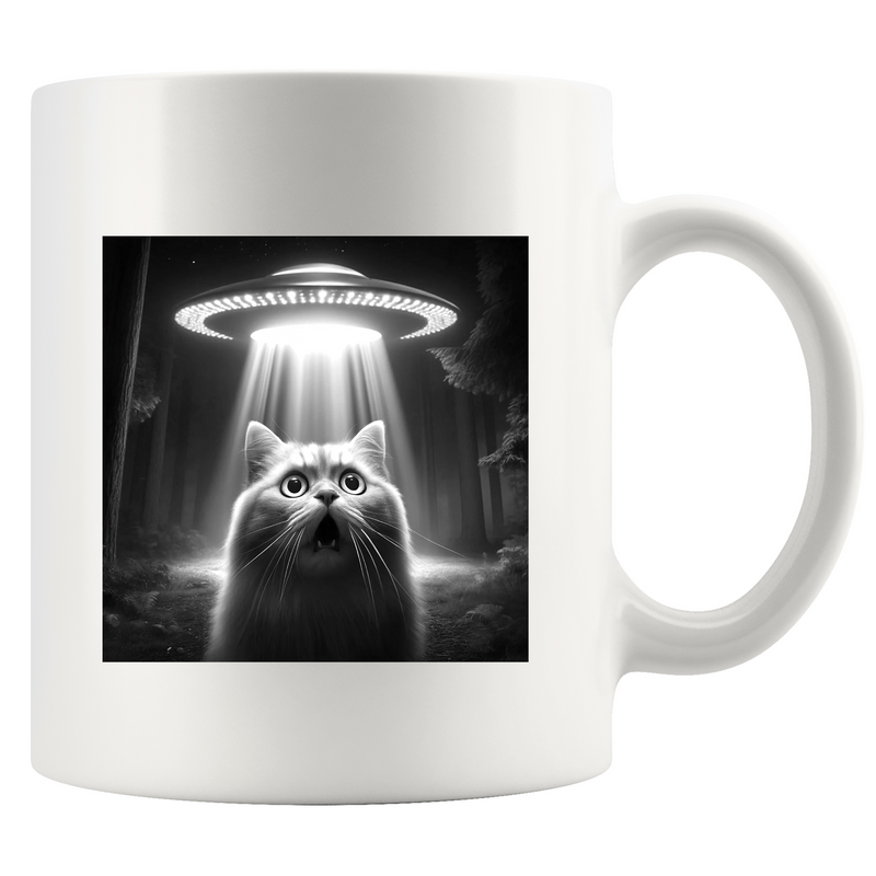 Cat Selfie with UFOs Ceramic Mug 11 oz White