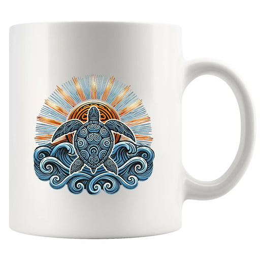 Hawaiian Maori Sun Sea Turtle Ceramic Mug 11 oz White - Panvola
