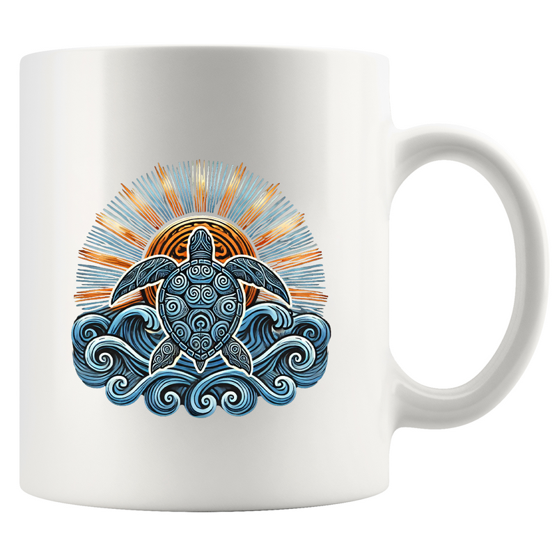 Hawaiian Maori Sun Sea Turtle Ceramic Mug 11 oz White