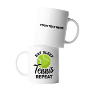 Personalized Eat Sleep Tennis Repeat Ceramic Mug 11 oz White - Panvola