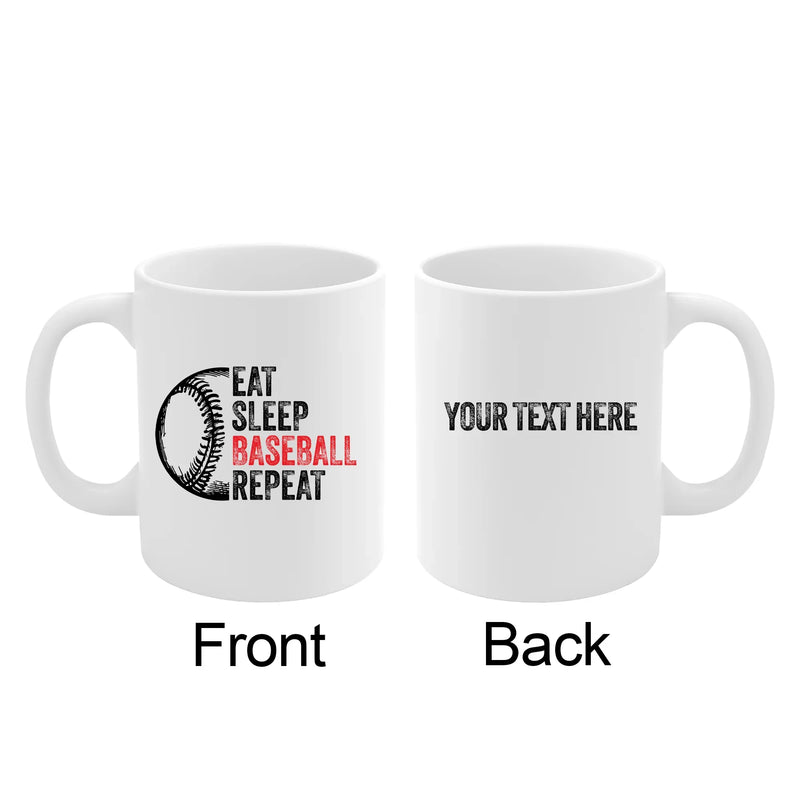 Personalized Eat Sleep Baseball Repeat Customized Ceramic Mug 11 oz White - Panvola