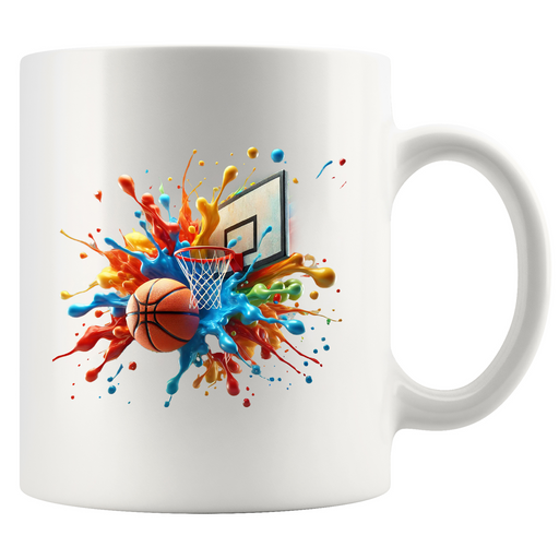 Basketball Tie Dye Color Splash Ceramic Mug 11 oz White.