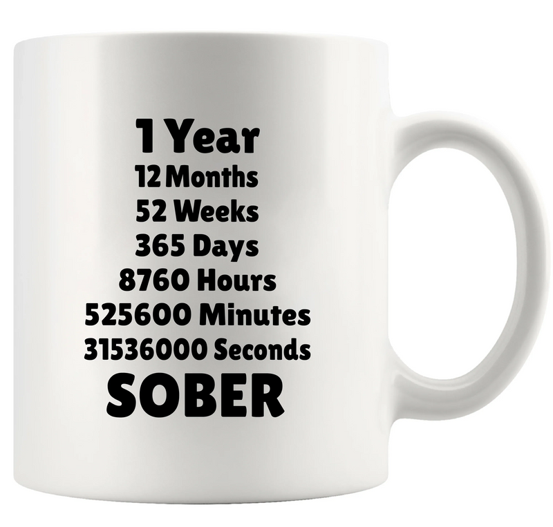 1 Year 12 Months 52 Weeks 365 Days 8760 Hours 525600 Minutes 31536000 Seconds Sober Ceramic Mug 11 oz White - Panvola