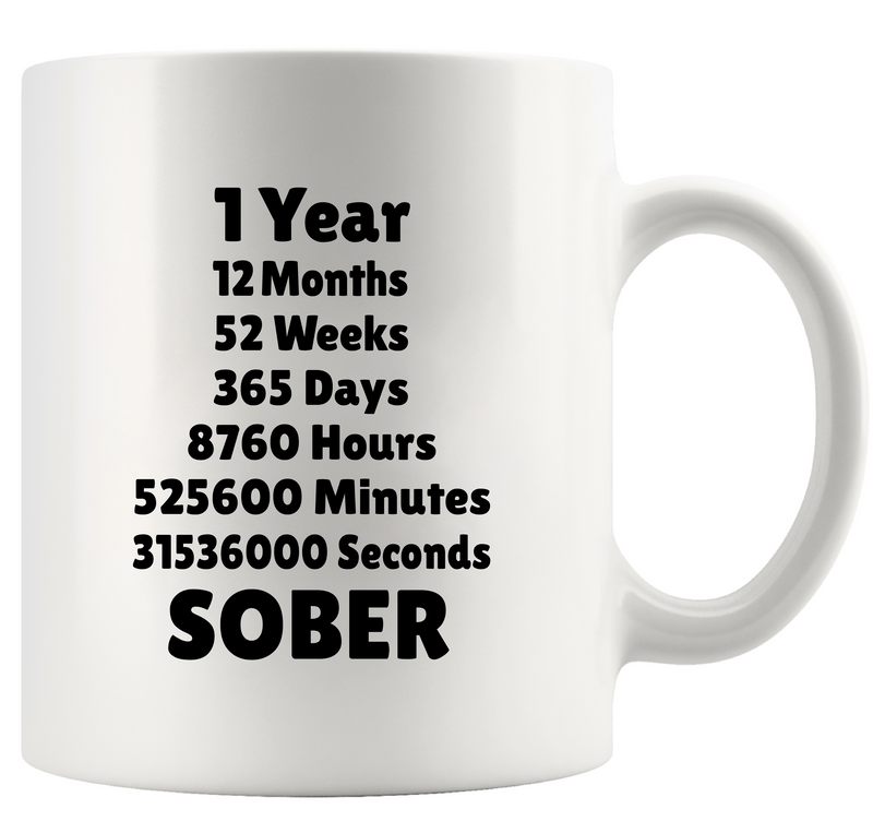1 Year 12 Months 52 Weeks 365 Days 8760 Hours 525600 Minutes 31536000 Seconds Sober Ceramic Mug 11 oz White