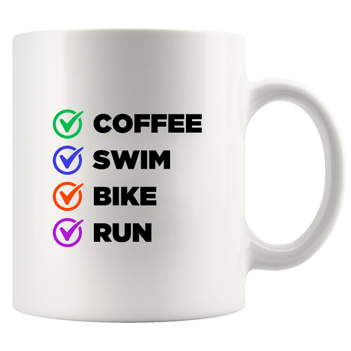 Coffee Swim Bike Run Mug Check Box Ceramic Mug 11 oz White.