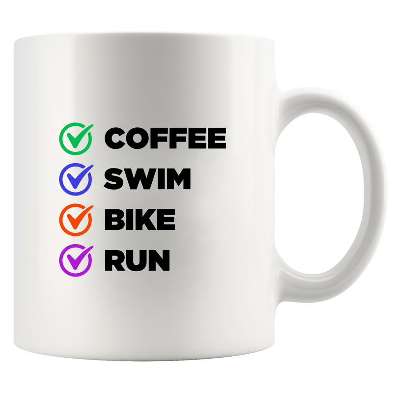 Coffee Swim Bike Run Mug Check Box Ceramic Mug 11 oz White