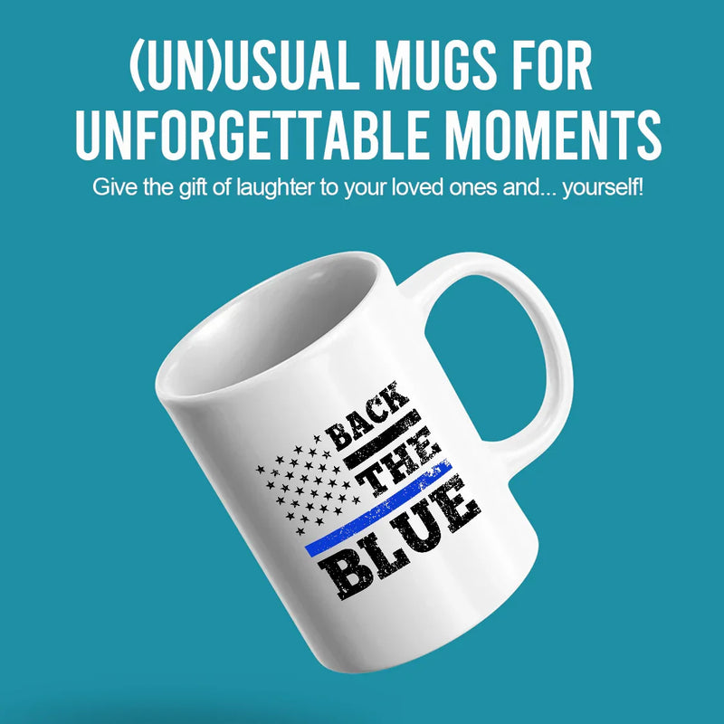 Back The Blue Ceramic Mug 11 oz White - Panvola
