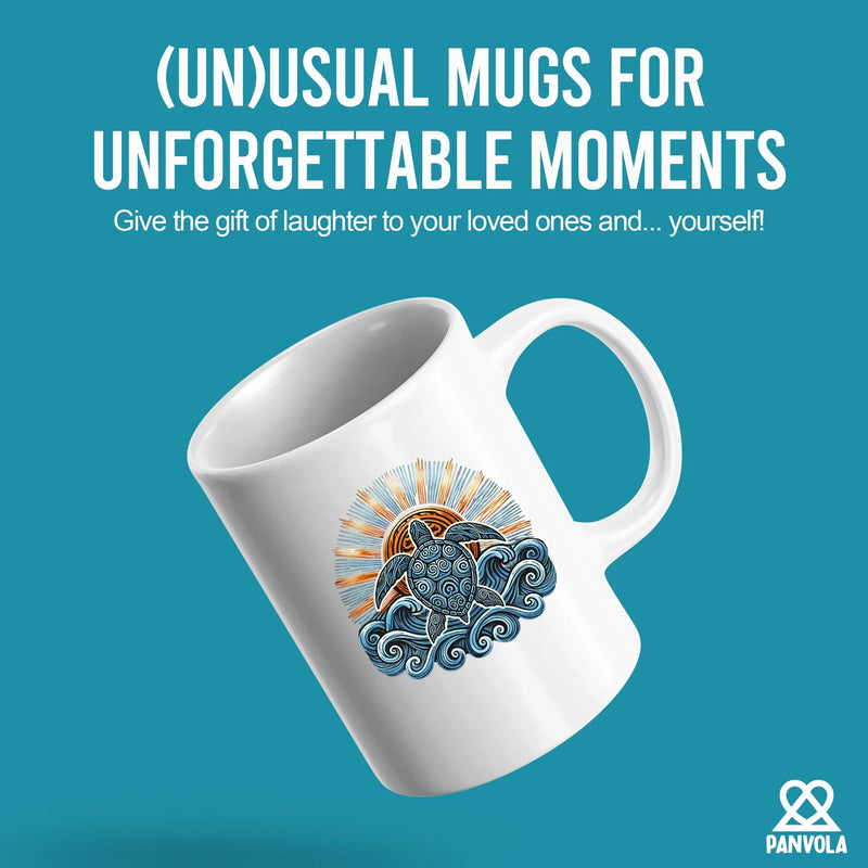 Hawaiian Maori Sun Sea Turtle Ceramic Mug 11 oz White - Panvola