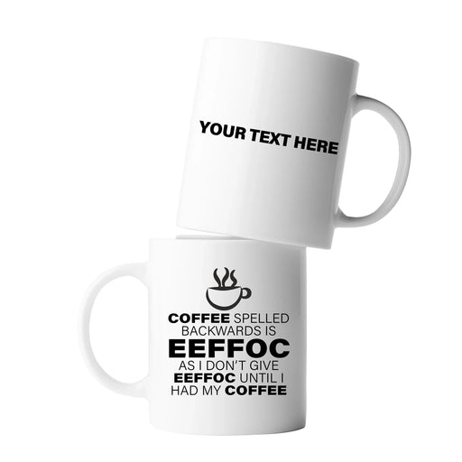 Personalized Coffee Spelled Backward Ceramic Mug 11 oz White - Panvola