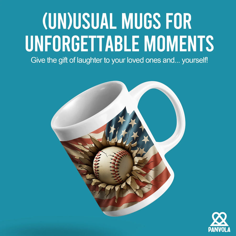 3D Baseball Crack Hole American Flag Ceramic Mug 11 oz White, image 2 of 5