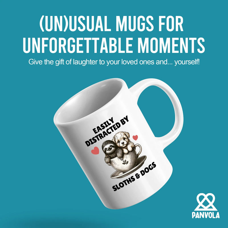 Easily Distracted by Sloths and Dogs Ceramic Mug 11 oz White - Panvola