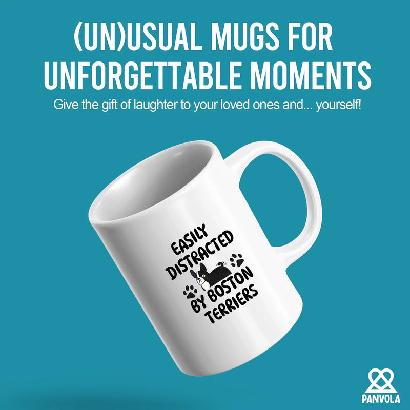 Easily Distracted By Boston Terriers Ceramic Mug 11 oz White - Panvola
