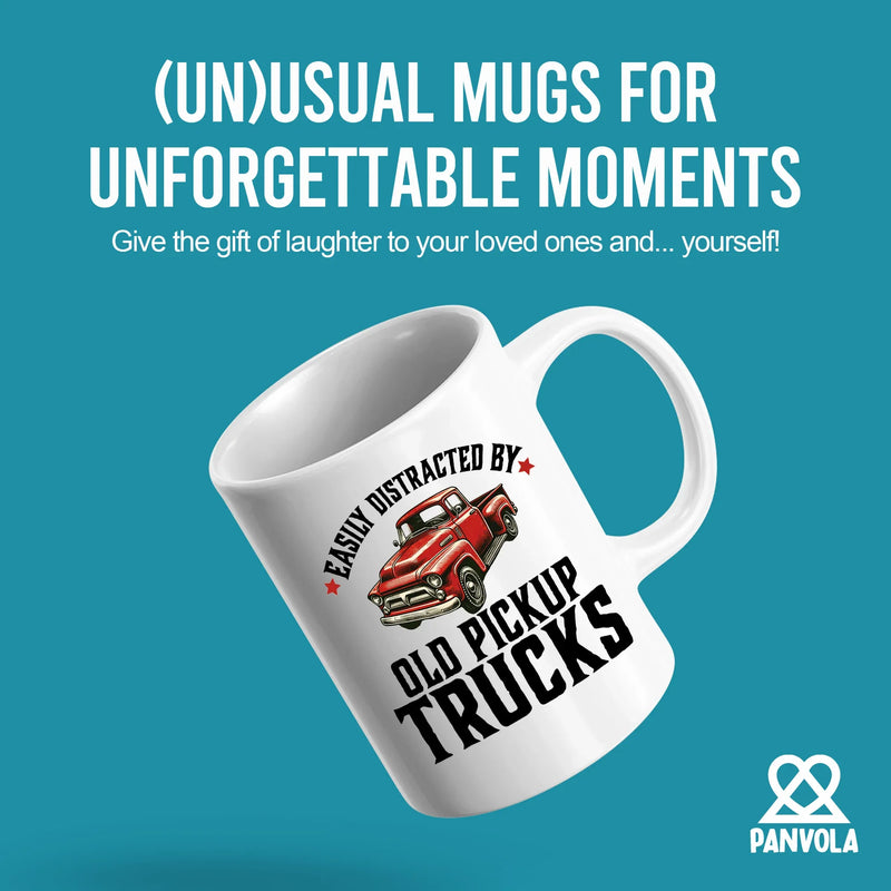 Easily Distracted by Old Pickup Truck Ceramic Mug 11 oz White - Panvola