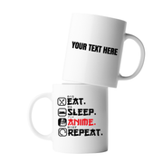 Personalized Eat Sleep Anime Repeat Customized Ceramic Mug 11 oz White.