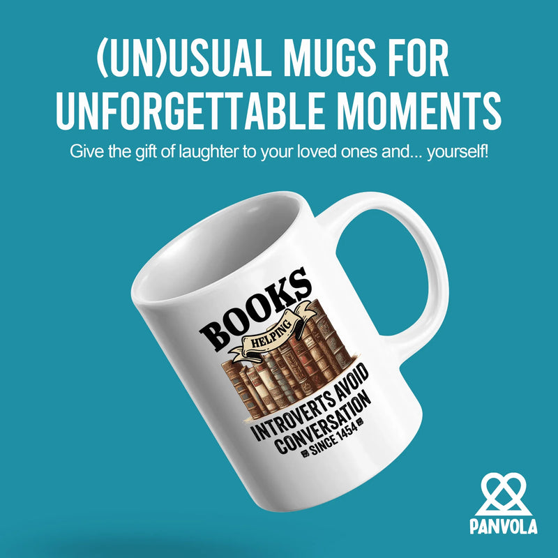 Books Helping Introverts Avoid Conversation Since 1454 Ceramic Mug 11 oz White - Panvola