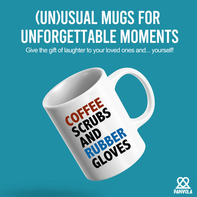 Coffee Scrubs And Rubber Gloves Ceramic Mug 11 oz White