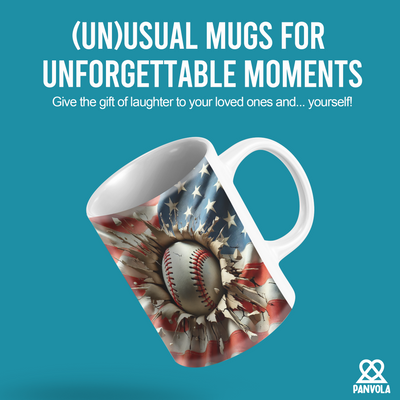 3D Baseball Crack Hole American Flag Ceramic Mug 11 oz White