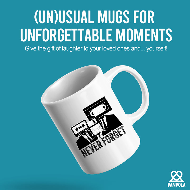 Never Forget Cassette Tape VHS Ceramic Mug 11 oz White.