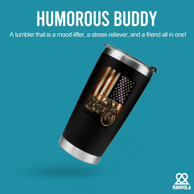 Motorcycle American Flag Motorcycle Gifts Vacuum Insulated Tumbler 20 oz Black - Panvola