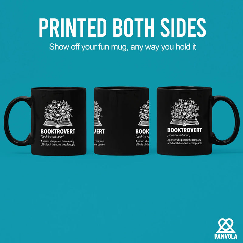 Booktrovert Definition Mug Ceramic Cup 11 oz Black - Panvola