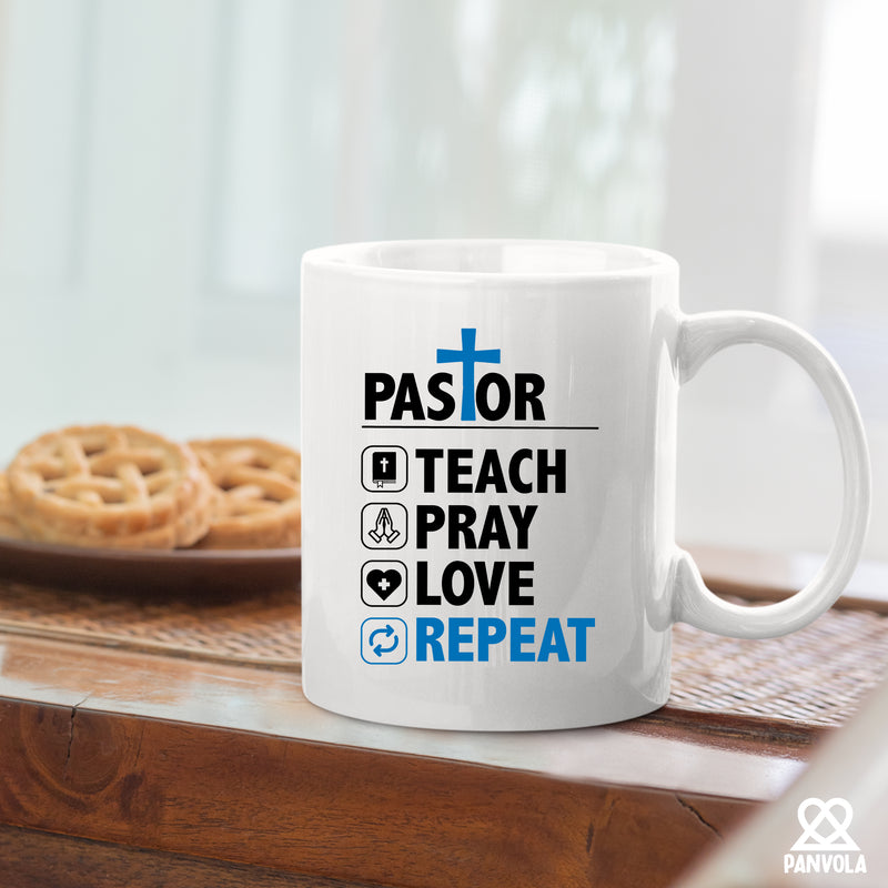 Pastor Teach Pray Love Repeat Ceramic Mug 11oz White