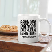 Grandpa Knows Everything Grandpa Gifts from Granddaughter  Grandson Ceramic Mug 11 oz White.