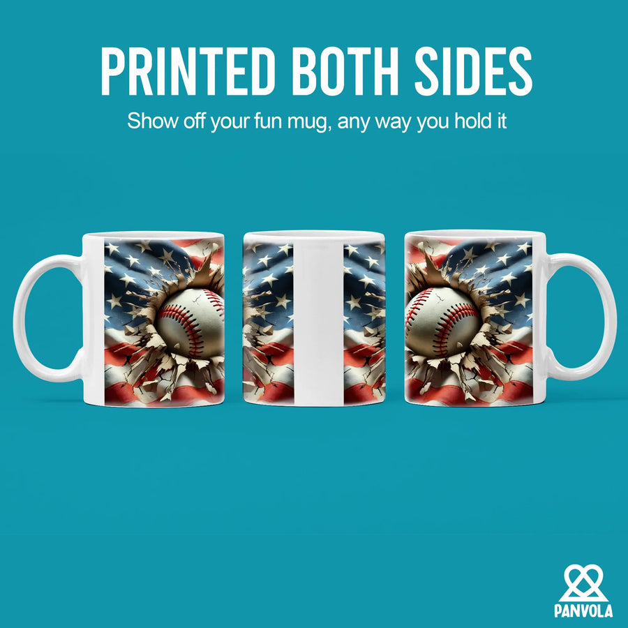 3D Baseball Crack Hole American Flag Ceramic Mug 11 oz White, image 3 of 5