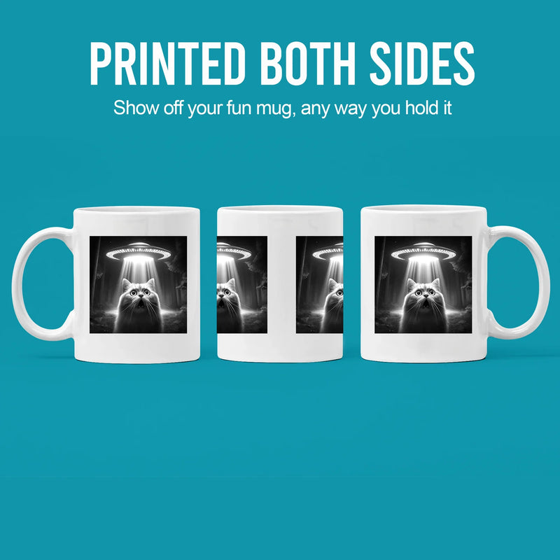 Cat Selfie with UFOs Ceramic Mug 11 oz White - Panvola