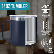 A Wise Doctor Once Wrote Insulated Coffee Cup 14oz With Handle And Lid Navy Blue.