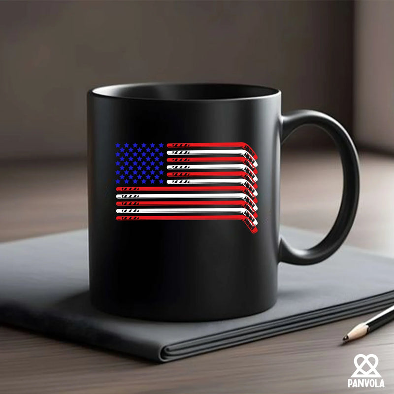 Hockey Stick USA Flag Ceramic Mug 11 oz White - Panvola