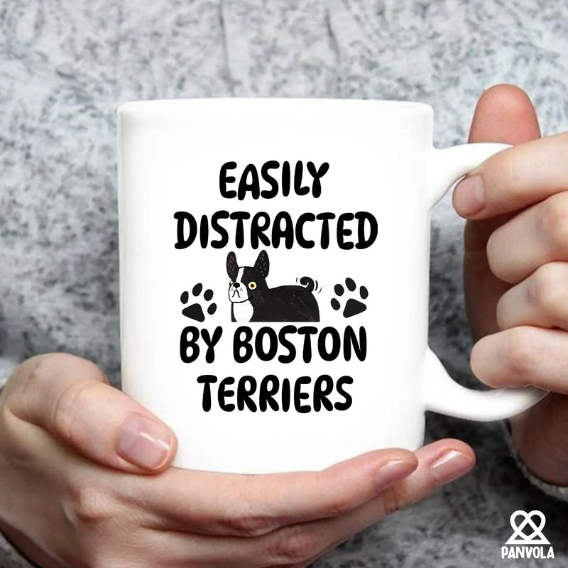 Easily Distracted By Boston Terriers Ceramic Mug 11 oz White - Panvola