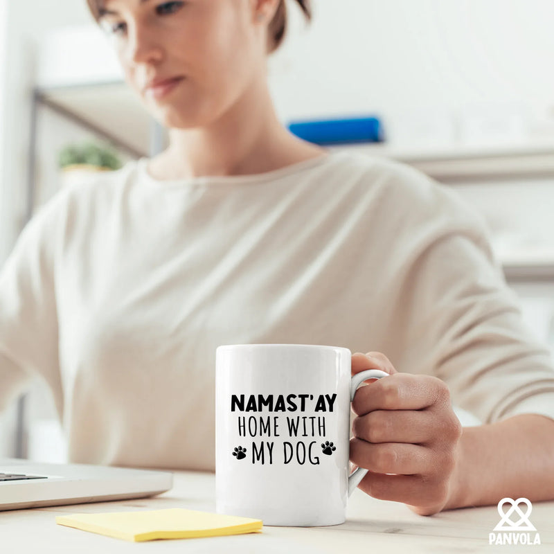 Namast'ay Home With My Dog Namaste Ceramic Mug 11 oz White - Panvola