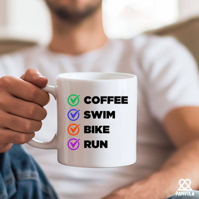 Coffee Swim Bike Run Mug Check Box Ceramic Mug 11 oz White