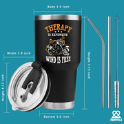 Therapy Is Expensive Wind Is Free Motorcycle Gifts Vacuum Insulated Tumbler 30 oz Black - Panvola