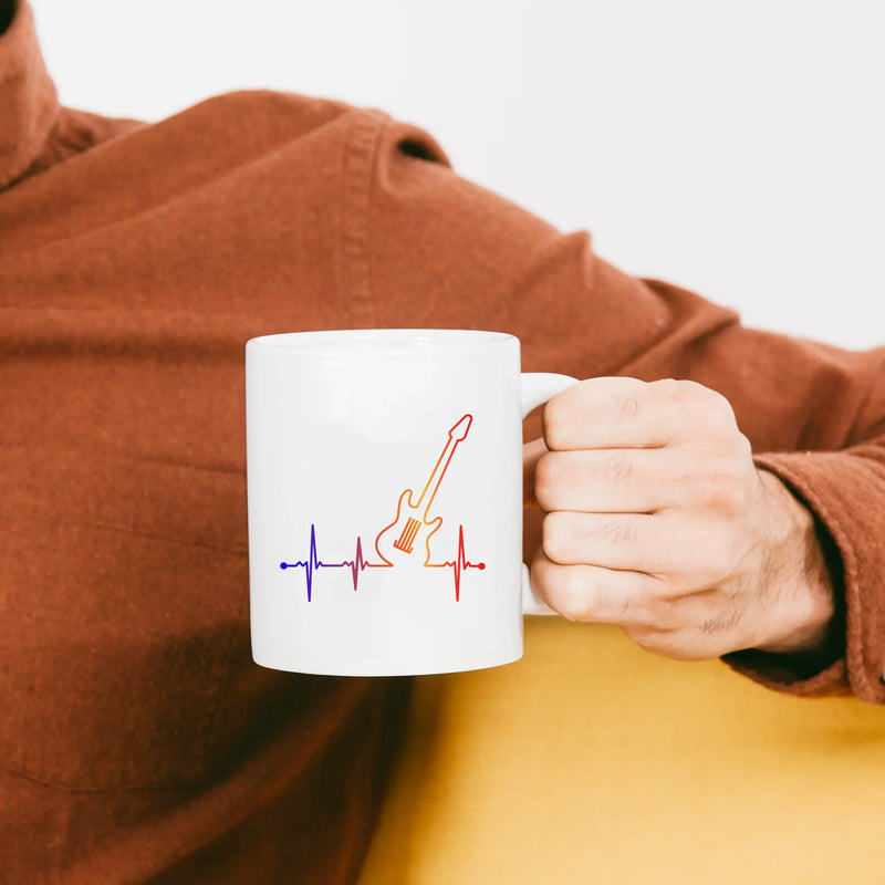 Guitar Heartbeat Ceramic Mug 11 oz White - Panvola